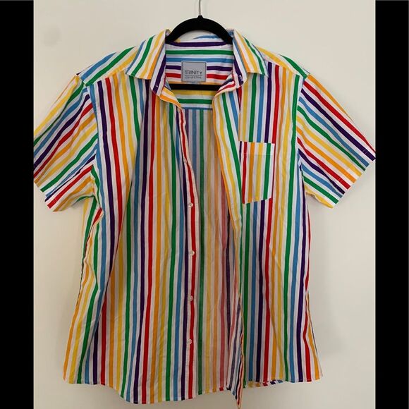 Anthropology Trinity multicolored striped short-sleeved shirt, great condition,L - Picture 1 of 5